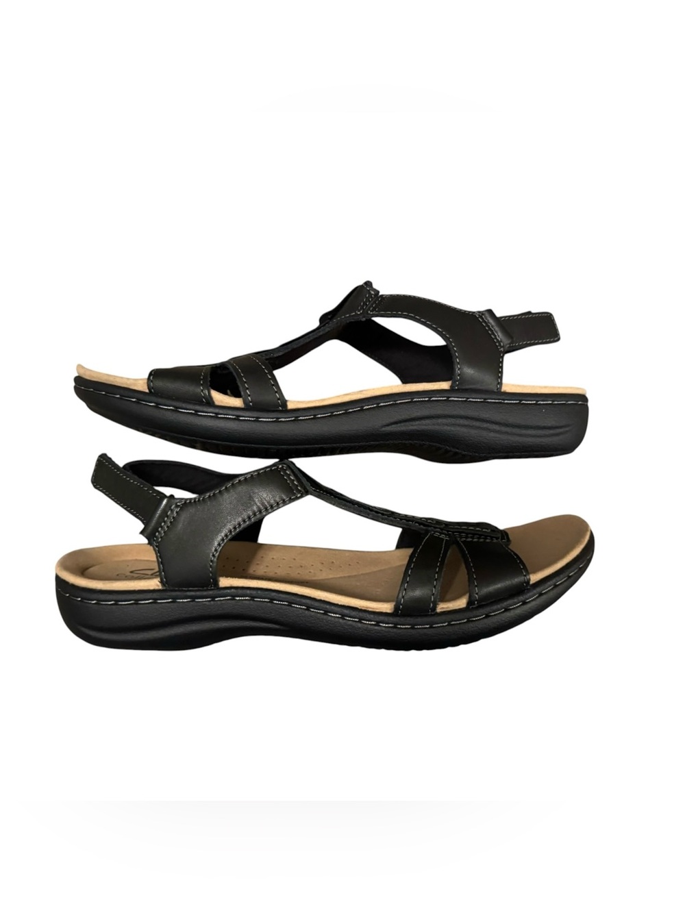 Clarks Black Women's Leather T-strap Sandals - Comfort Footbed Women’s size 9.5 - Picture 4 of 8